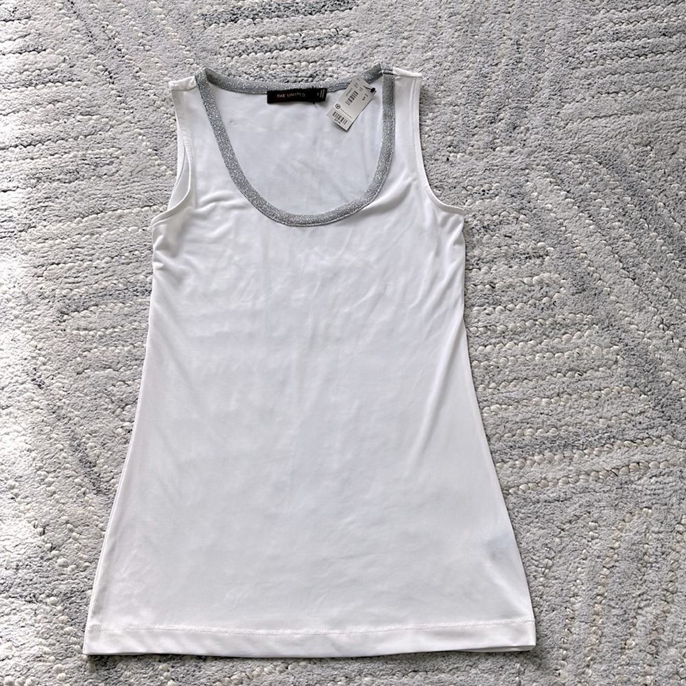 White Tank Top with Silver Sparkle Trim